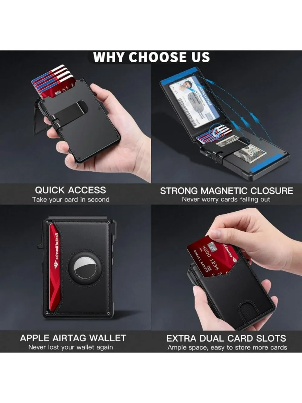 Minimalist RFID Blocking Smart Wallet for AirTag - Men's Sleek Design